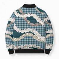 Dark Cyan Hawaii Tiare and Shell Lei Bomber Puffer Jacket Hawaiian Palaka Luxury Vibes LT14 - Polynesian Pride