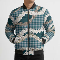 Dark Cyan Hawaii Tiare and Shell Lei Bomber Puffer Jacket Hawaiian Palaka Luxury Vibes LT14 - Polynesian Pride