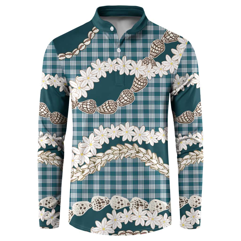 Dark Cyan Hawaii Tiare and Shell Lei Button Sweatshirt Hawaiian Palaka Luxury Vibes LT14 Dark Cyan - Polynesian Pride