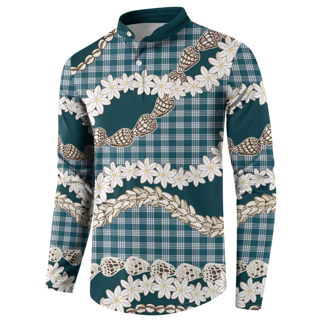 Dark Cyan Hawaii Tiare and Shell Lei Button Sweatshirt Hawaiian Palaka Luxury Vibes LT14 - Polynesian Pride