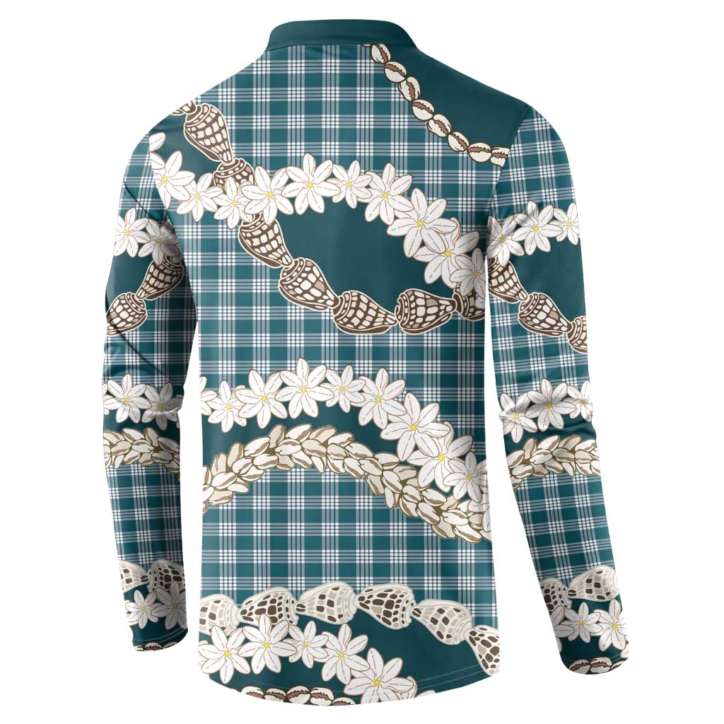 Dark Cyan Hawaii Tiare and Shell Lei Button Sweatshirt Hawaiian Palaka Luxury Vibes LT14 - Polynesian Pride