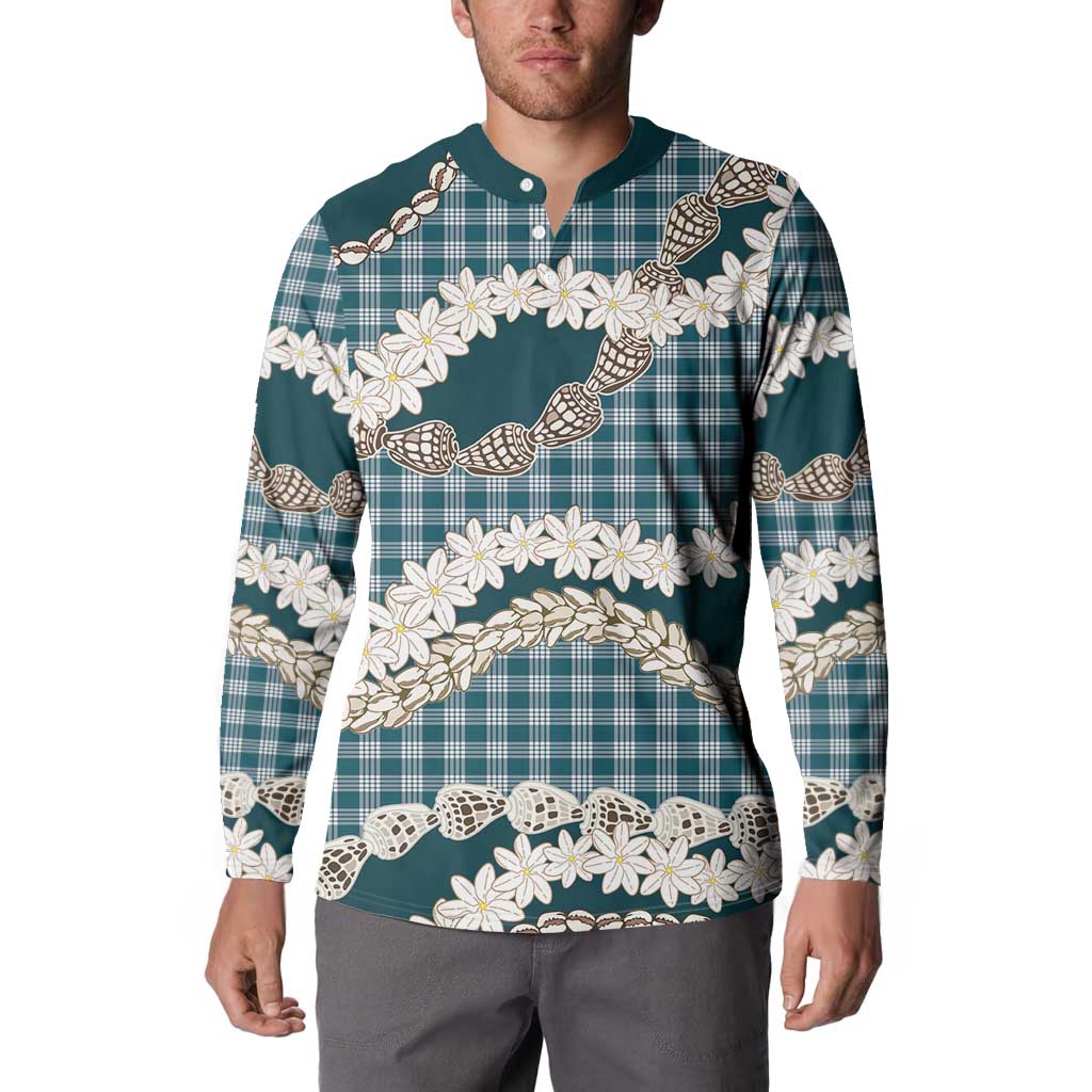 Dark Cyan Hawaii Tiare and Shell Lei Button Sweatshirt Hawaiian Palaka Luxury Vibes LT14 - Polynesian Pride