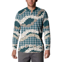 Dark Cyan Hawaii Tiare and Shell Lei Button Sweatshirt Hawaiian Palaka Luxury Vibes LT14 - Polynesian Pride