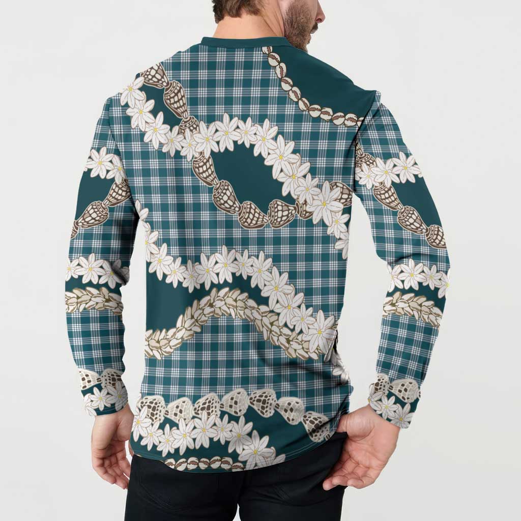 Dark Cyan Hawaii Tiare and Shell Lei Button Sweatshirt Hawaiian Palaka Luxury Vibes LT14 - Polynesian Pride