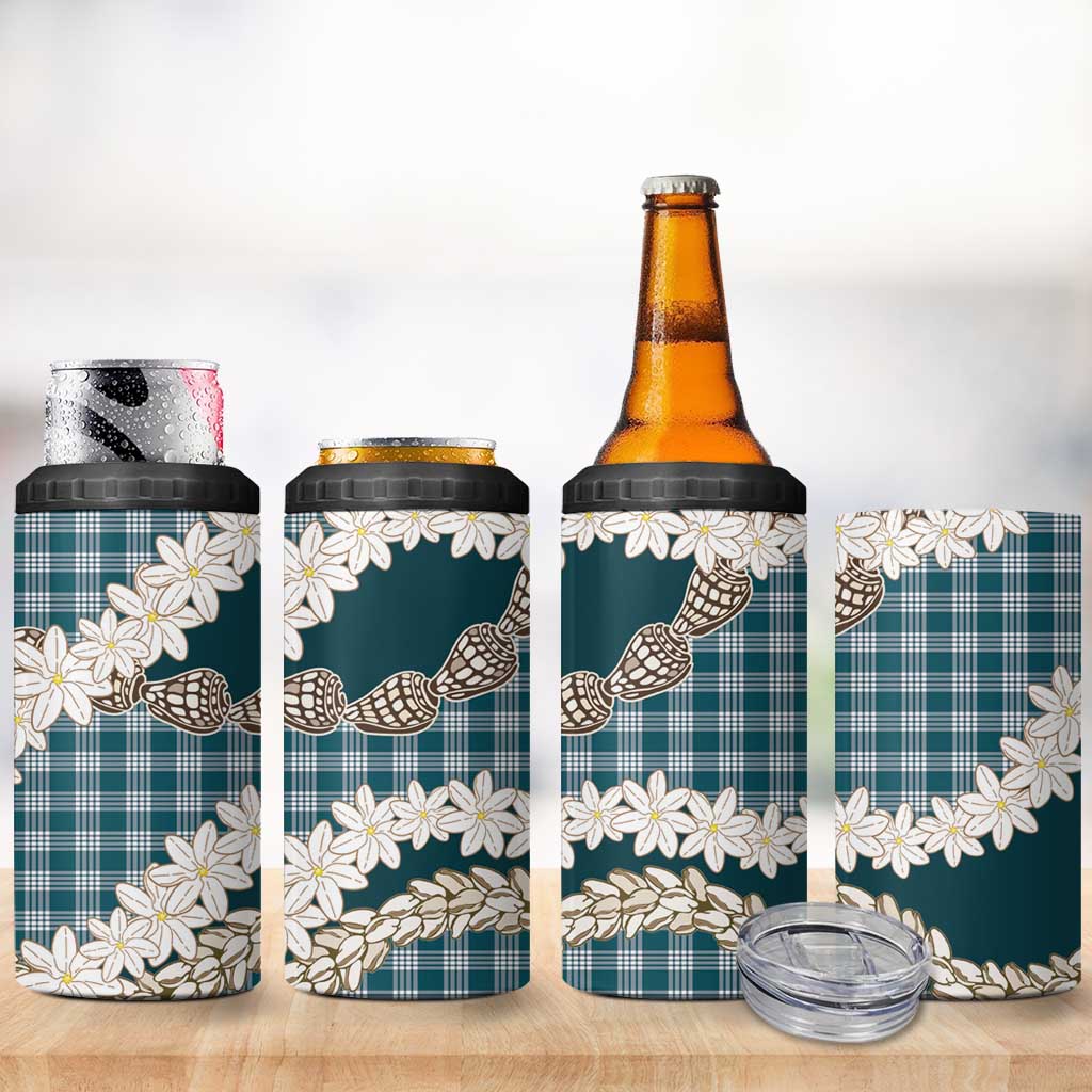 Dark Cyan Hawaii Tiare and Shell Lei 4 in 1 Can Cooler Tumbler Hawaiian Palaka Luxury Vibes - Polynesian Pride