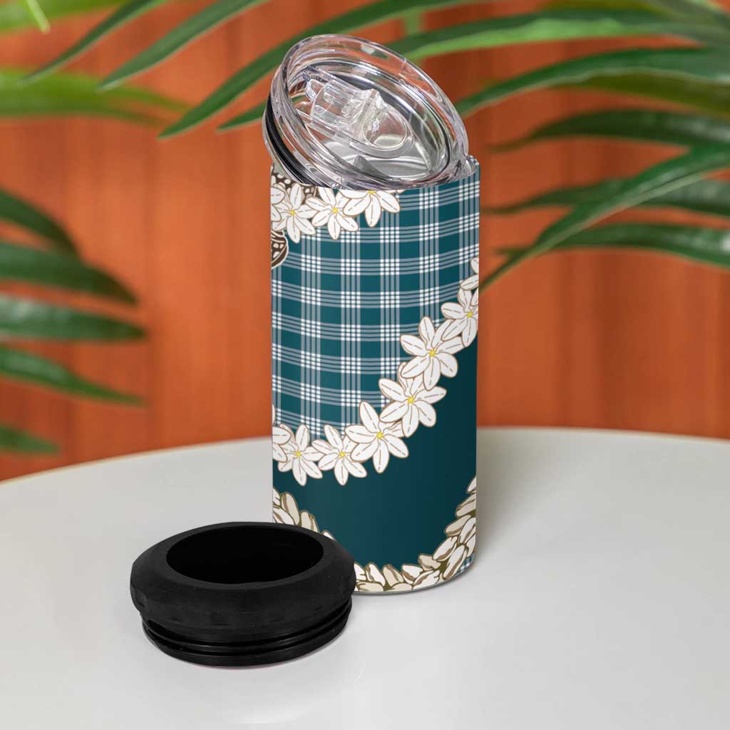 Dark Cyan Hawaii Tiare and Shell Lei 4 in 1 Can Cooler Tumbler Hawaiian Palaka Luxury Vibes - Polynesian Pride