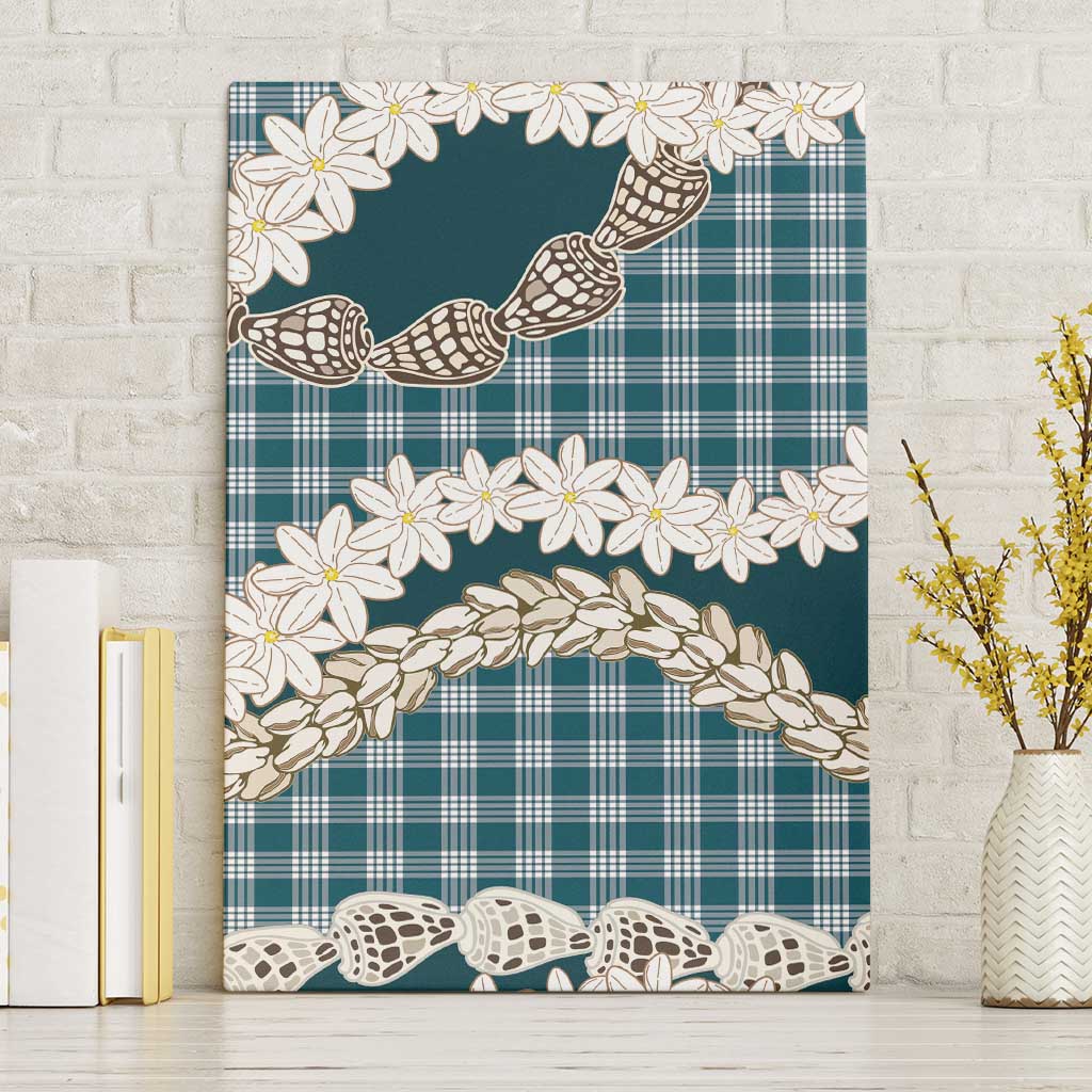 Dark Cyan Hawaii Tiare and Shell Lei Canvas Wall Art Hawaiian Palaka Luxury Vibes LT14 Without Frame Dark Cyan - Polynesian Pride