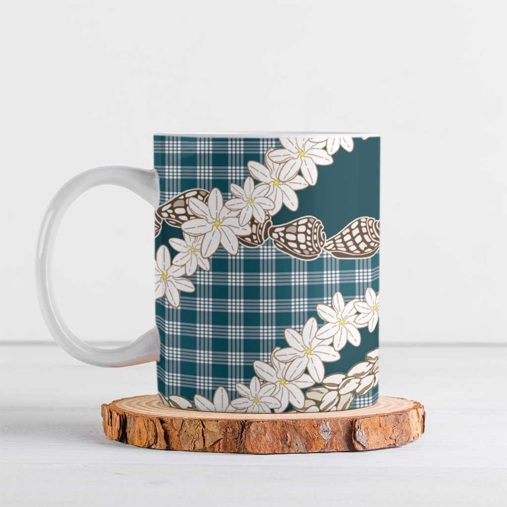 Dark Cyan Hawaii Tiare and Shell Lei Ceramic Mug Hawaiian Palaka Luxury Vibes LT14 Dark Cyan - Polynesian Pride
