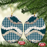Dark Cyan Hawaii Tiare and Shell Lei Ceramic Ornament Hawaiian Palaka Luxury Vibes - Polynesian Pride