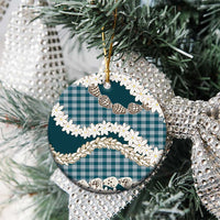 Dark Cyan Hawaii Tiare and Shell Lei Ceramic Ornament Hawaiian Palaka Luxury Vibes - Polynesian Pride