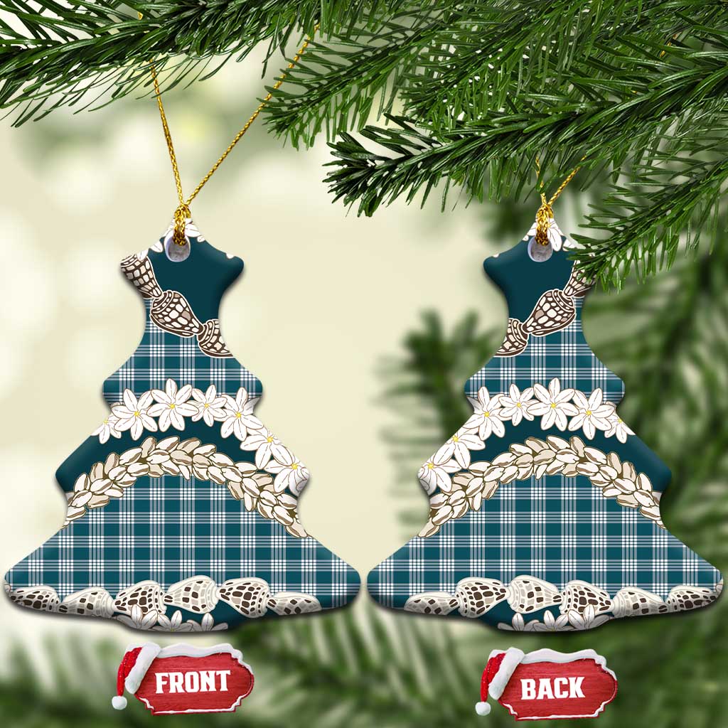 Dark Cyan Hawaii Tiare and Shell Lei Ceramic Ornament Hawaiian Palaka Luxury Vibes - Polynesian Pride