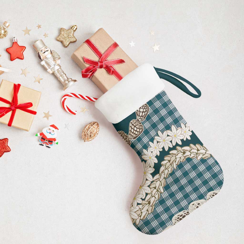 Dark Cyan Hawaii Tiare and Shell Lei Christmas Stocking Hawaiian Palaka Luxury Vibes - Polynesian Pride
