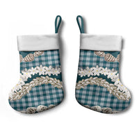 Dark Cyan Hawaii Tiare and Shell Lei Christmas Stocking Hawaiian Palaka Luxury Vibes - Polynesian Pride