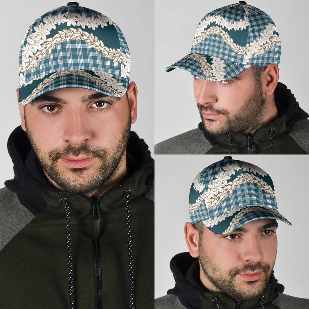 Dark Cyan Hawaii Tiare and Shell Lei Classic Cap Hawaiian Palaka Luxury Vibes LT14 - Polynesian Pride