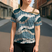 Dark Cyan Hawaii Tiare and Shell Lei Cross Shoulder Shirt Hawaiian Palaka Luxury Vibes LT14 - Polynesian Pride