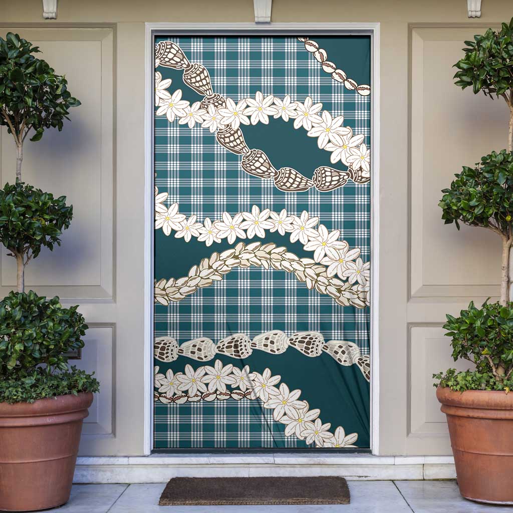 Dark Cyan Hawaii Tiare and Shell Lei Door Cover Hawaiian Palaka Luxury Vibes LT14 Dark Cyan - Polynesian Pride