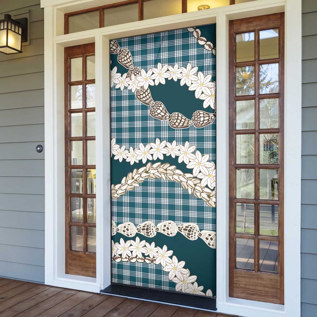 Dark Cyan Hawaii Tiare and Shell Lei Door Cover Hawaiian Palaka Luxury Vibes LT14 - Polynesian Pride