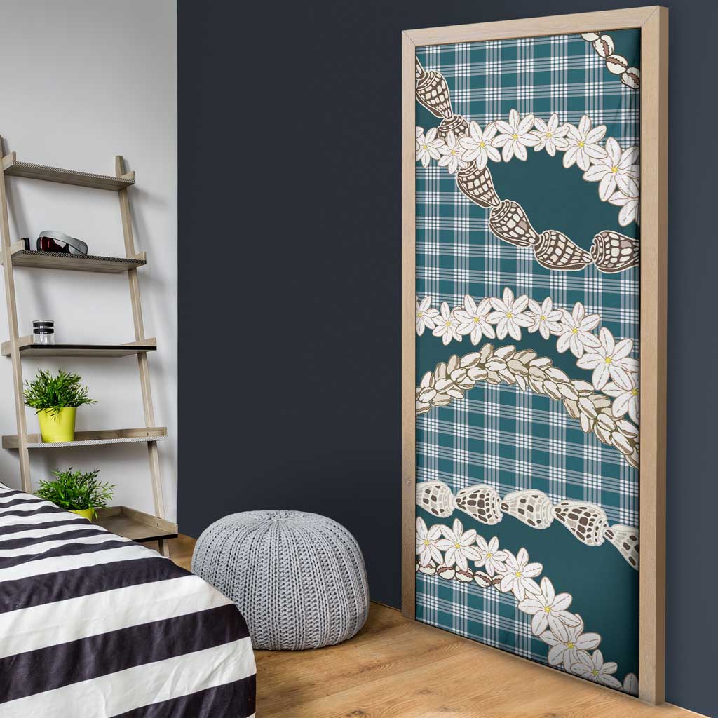 Dark Cyan Hawaii Tiare and Shell Lei Door Cover Hawaiian Palaka Luxury Vibes LT14 - Polynesian Pride