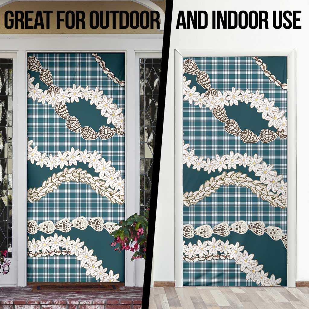 Dark Cyan Hawaii Tiare and Shell Lei Door Cover Hawaiian Palaka Luxury Vibes LT14 - Polynesian Pride