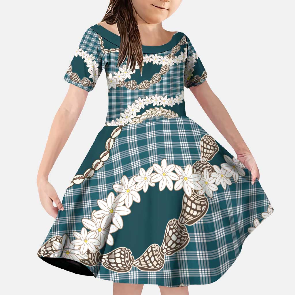 Dark Cyan Hawaii Tiare and Shell Lei Family Matching Mermaid Dress and Hawaiian Shirt Hawaiian Palaka Luxury Vibes - Polynesian Pride