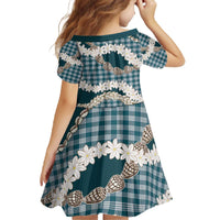 Dark Cyan Hawaii Tiare and Shell Lei Family Matching Off The Shoulder Long Sleeve Dress and Hawaiian Shirt Hawaiian Palaka Luxury Vibes - Polynesian Pride