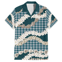 Dark Cyan Hawaii Tiare and Shell Lei Family Matching Off The Shoulder Long Sleeve Dress and Hawaiian Shirt Hawaiian Palaka Luxury Vibes - Polynesian Pride