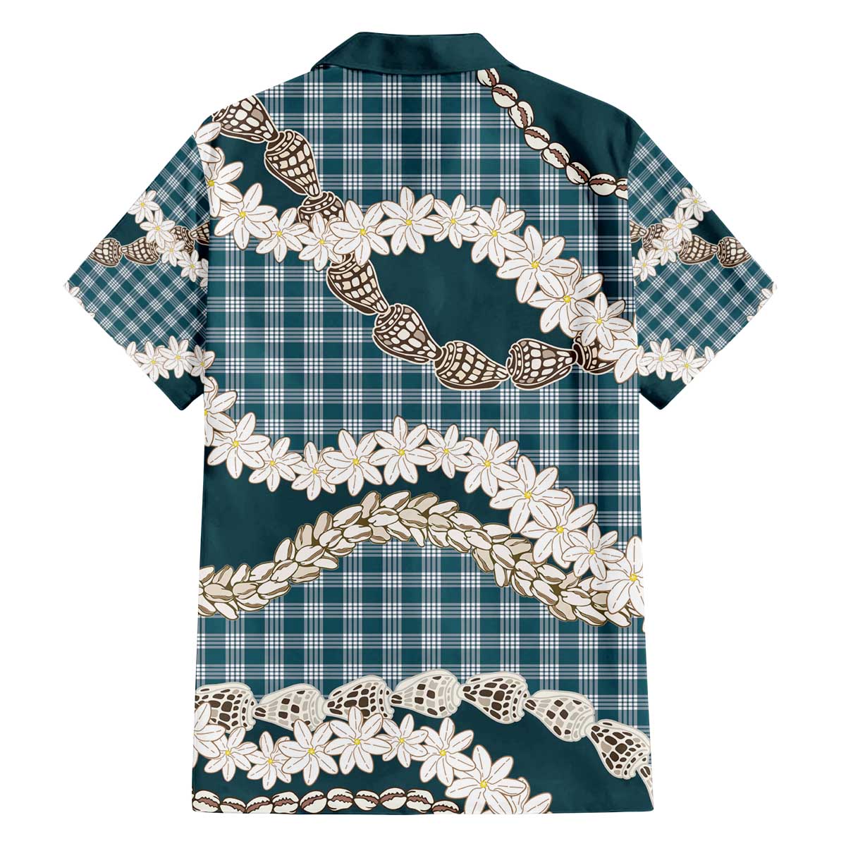 Dark Cyan Hawaii Tiare and Shell Lei Family Matching Off The Shoulder Long Sleeve Dress and Hawaiian Shirt Hawaiian Palaka Luxury Vibes - Polynesian Pride