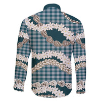 Dark Cyan Hawaii Tiare and Shell Lei Family Matching Off The Shoulder Long Sleeve Dress and Hawaiian Shirt Hawaiian Palaka Luxury Vibes - Polynesian Pride