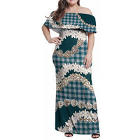 Dark Cyan Hawaii Tiare and Shell Lei Family Matching Off Shoulder Maxi Dress and Hawaiian Shirt Hawaiian Palaka Luxury Vibes - Polynesian Pride
