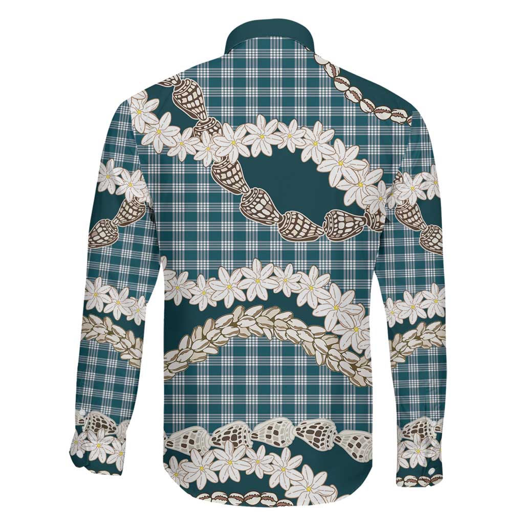 Dark Cyan Hawaii Tiare and Shell Lei Family Matching Puletasi and Hawaiian Shirt Hawaiian Palaka Luxury Vibes - Polynesian Pride