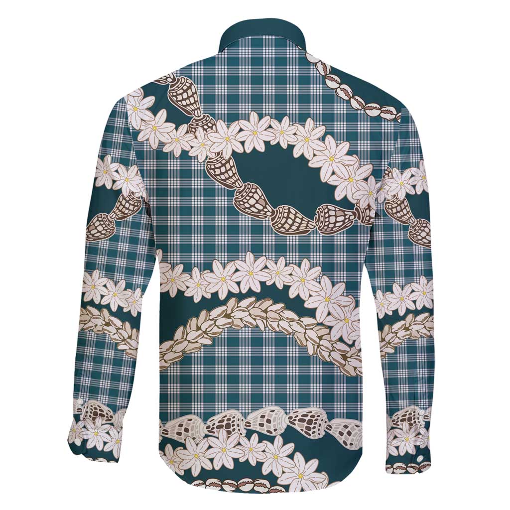 Dark Cyan Hawaii Tiare and Shell Lei Family Matching Short Sleeve Bodycon Dress and Hawaiian Shirt Hawaiian Palaka Luxury Vibes - Polynesian Pride