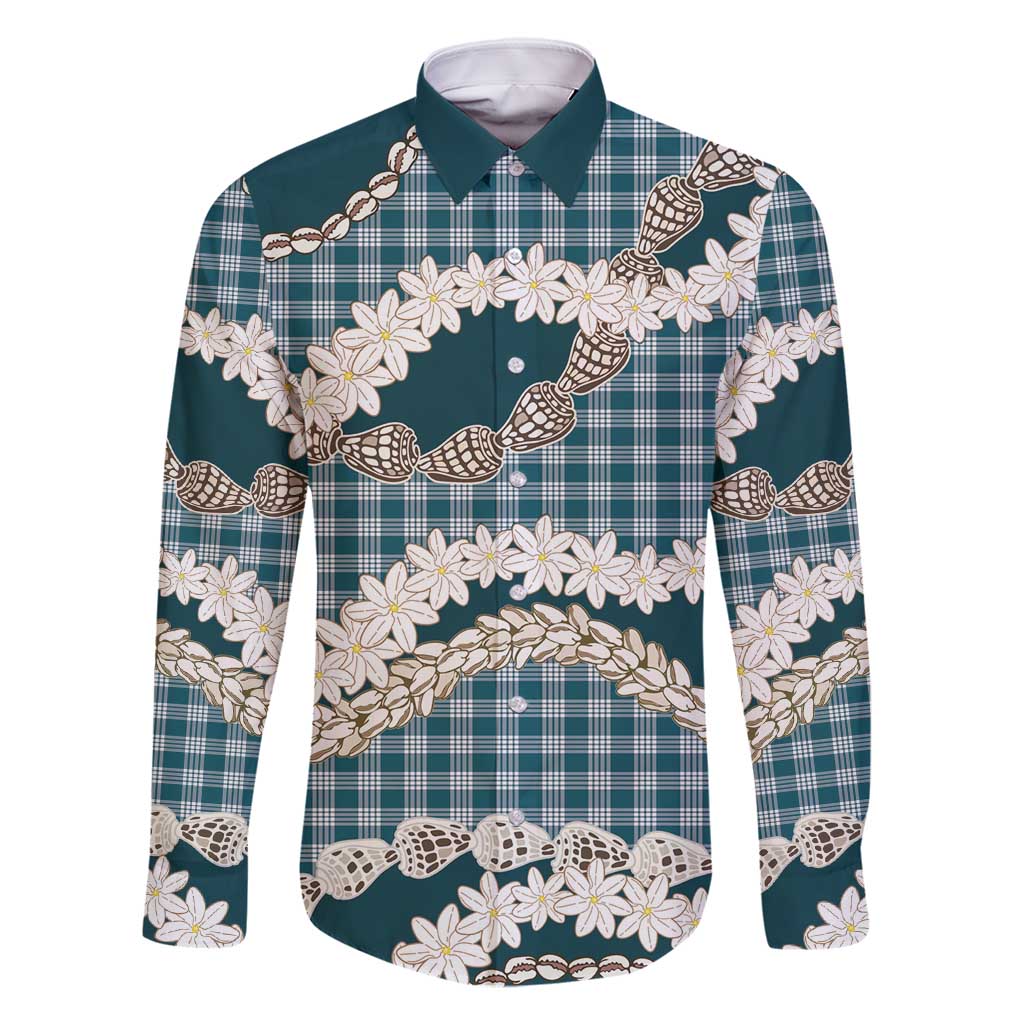 Dark Cyan Hawaii Tiare and Shell Lei Family Matching Summer Maxi Dress and Hawaiian Shirt Hawaiian Palaka Luxury Vibes - Polynesian Pride