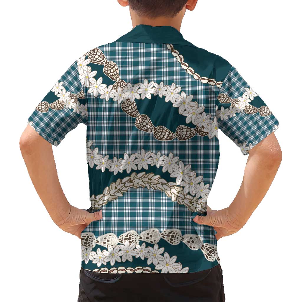 Dark Cyan Hawaii Tiare and Shell Lei Family Matching Tank Maxi Dress and Hawaiian Shirt Hawaiian Palaka Luxury Vibes - Polynesian Pride