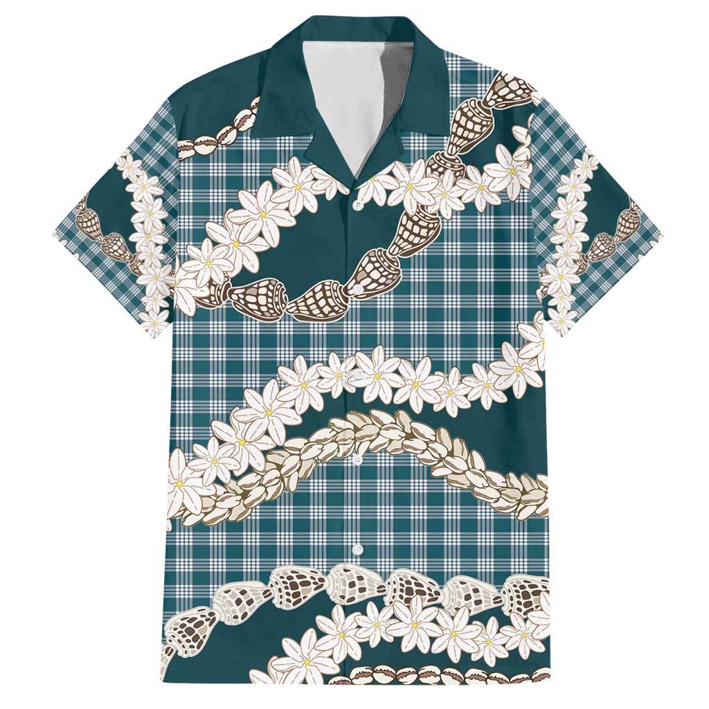 Dark Cyan Hawaii Tiare and Shell Lei Family Matching Tank Maxi Dress and Hawaiian Shirt Hawaiian Palaka Luxury Vibes - Polynesian Pride