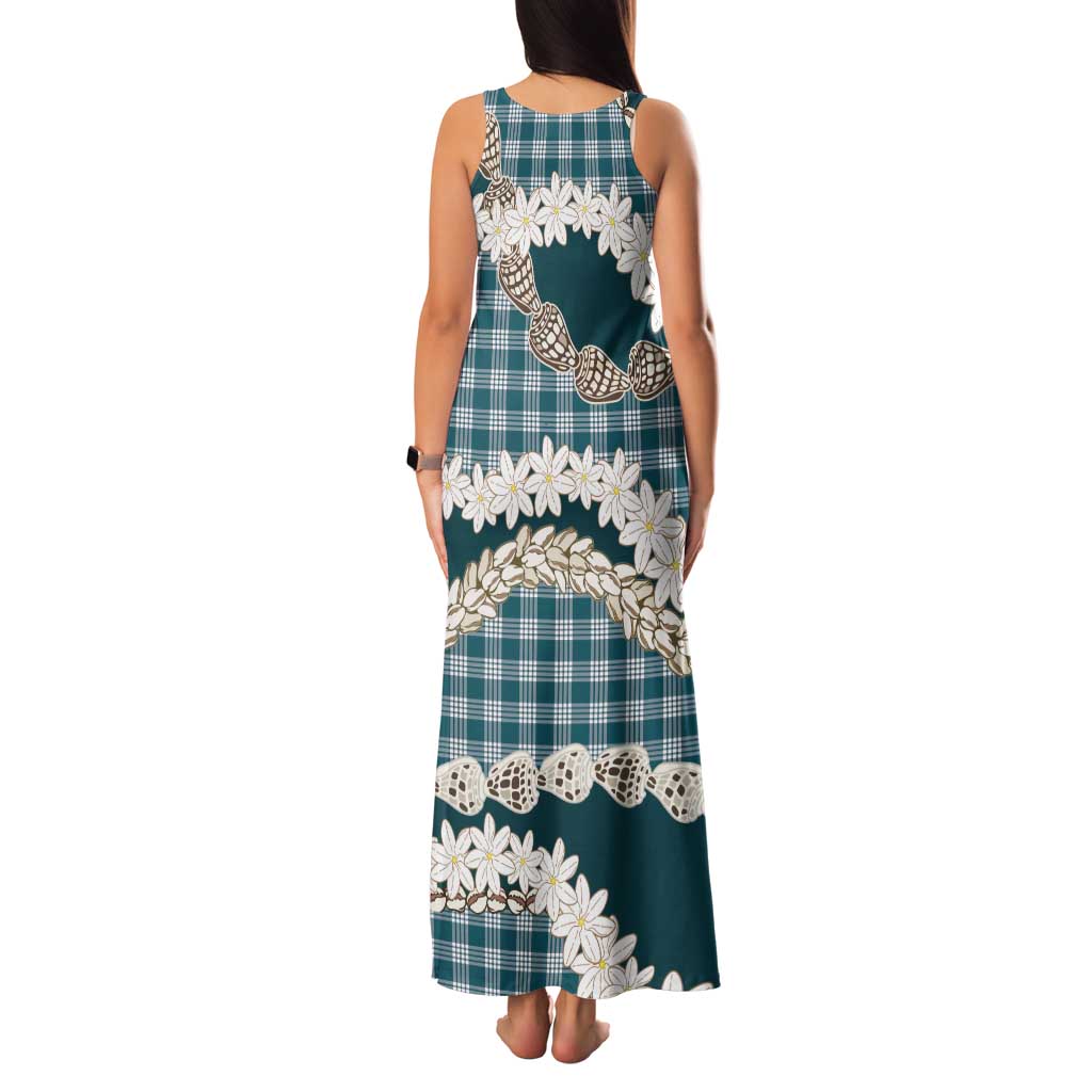 Dark Cyan Hawaii Tiare and Shell Lei Family Matching Tank Maxi Dress and Hawaiian Shirt Hawaiian Palaka Luxury Vibes - Polynesian Pride