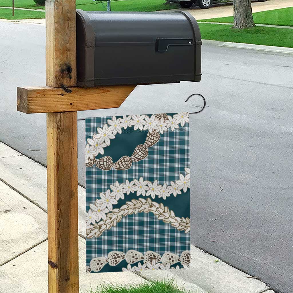Dark Cyan Hawaii Tiare and Shell Lei Garden Flag Hawaiian Palaka Luxury Vibes - Polynesian Pride