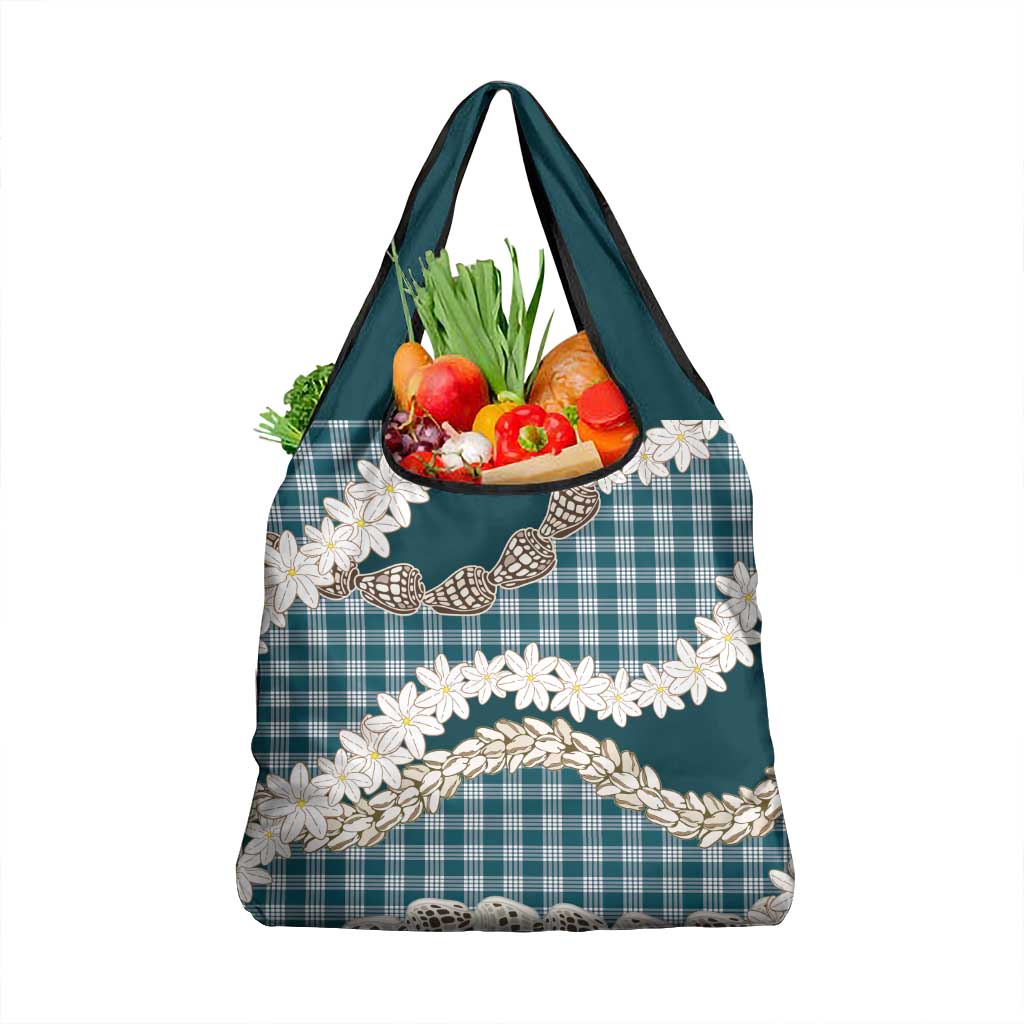 Dark Cyan Hawaii Tiare and Shell Lei Grocery Bag Hawaiian Palaka Luxury Vibes - Polynesian Pride