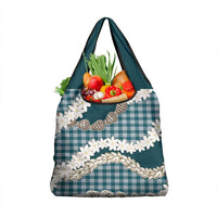 Dark Cyan Hawaii Tiare and Shell Lei Grocery Bag Hawaiian Palaka Luxury Vibes - Polynesian Pride