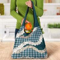 Dark Cyan Hawaii Tiare and Shell Lei Grocery Bag Hawaiian Palaka Luxury Vibes - Polynesian Pride