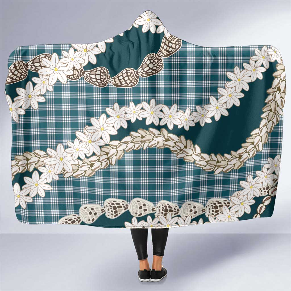 Dark Cyan Hawaii Tiare and Shell Lei Hooded Blanket Hawaiian Palaka Luxury Vibes LT14 One Size Dark Cyan - Polynesian Pride