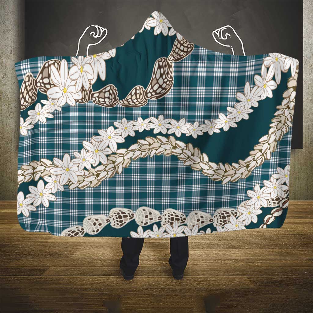 Dark Cyan Hawaii Tiare and Shell Lei Hooded Blanket Hawaiian Palaka Luxury Vibes LT14 - Polynesian Pride