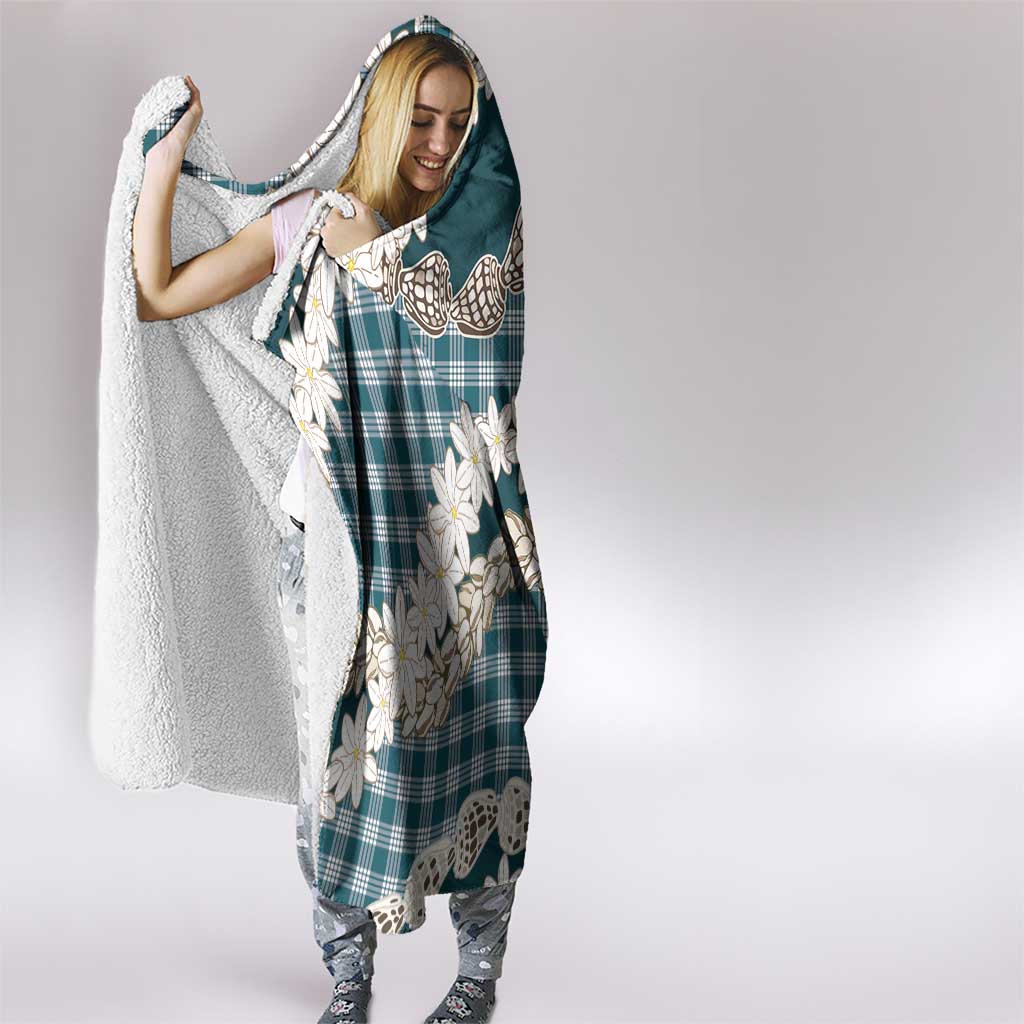 Dark Cyan Hawaii Tiare and Shell Lei Hooded Blanket Hawaiian Palaka Luxury Vibes LT14 - Polynesian Pride