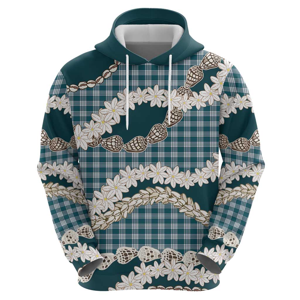 Dark Cyan Hawaii Tiare and Shell Lei Hoodie Hawaiian Palaka Luxury Vibes - Polynesian Pride