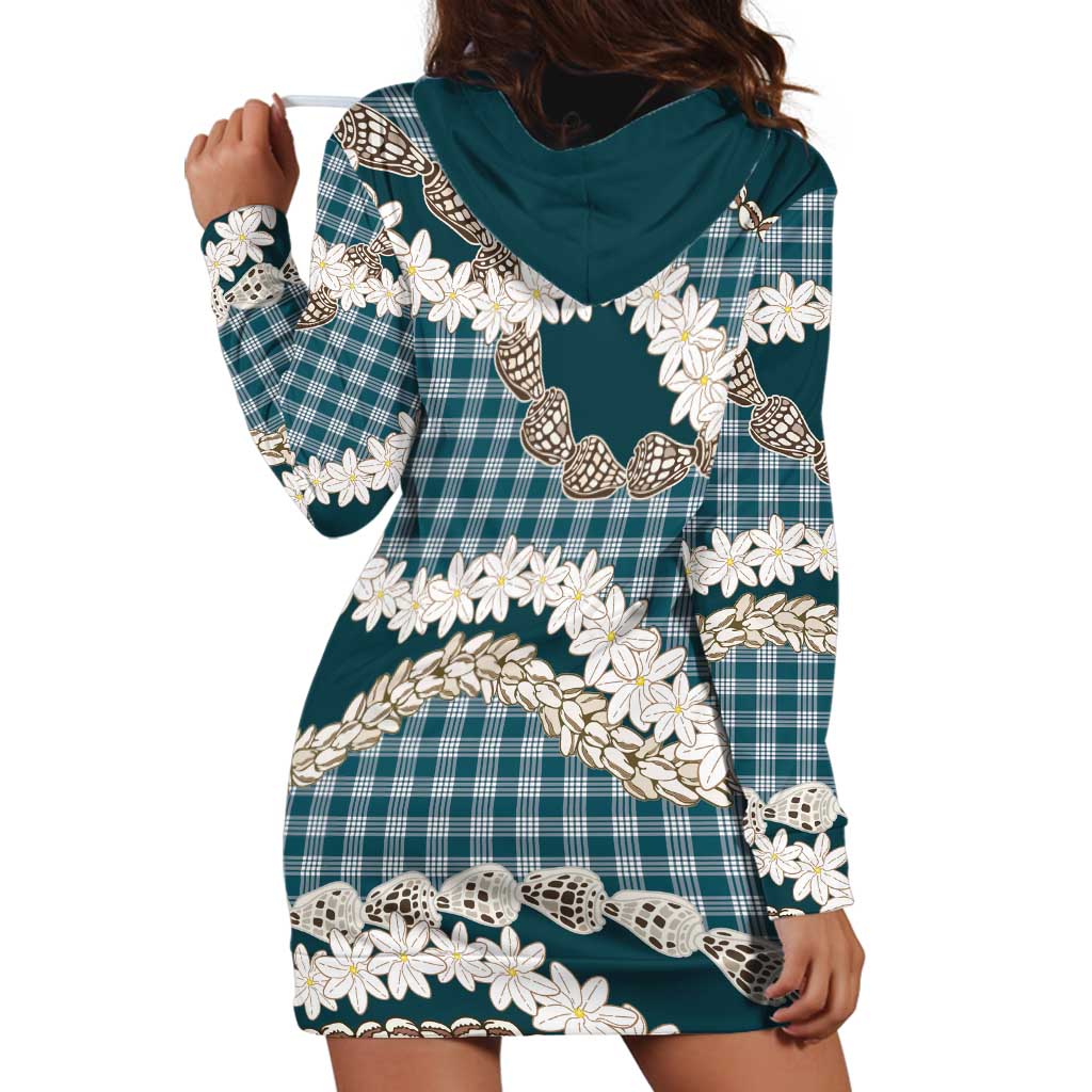 Dark Cyan Hawaii Tiare and Shell Lei Hoodie Dress Hawaiian Palaka Luxury Vibes - Polynesian Pride