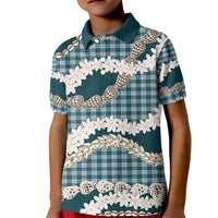 Dark Cyan Hawaii Tiare and Shell Lei Kid Polo Shirt Hawaiian Palaka Luxury Vibes - Polynesian Pride