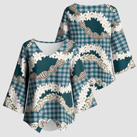 Dark Cyan Hawaii Tiare and Shell Lei Kimono Sleeve Blouse Hawaiian Palaka Luxury Vibes LT14 - Polynesian Pride
