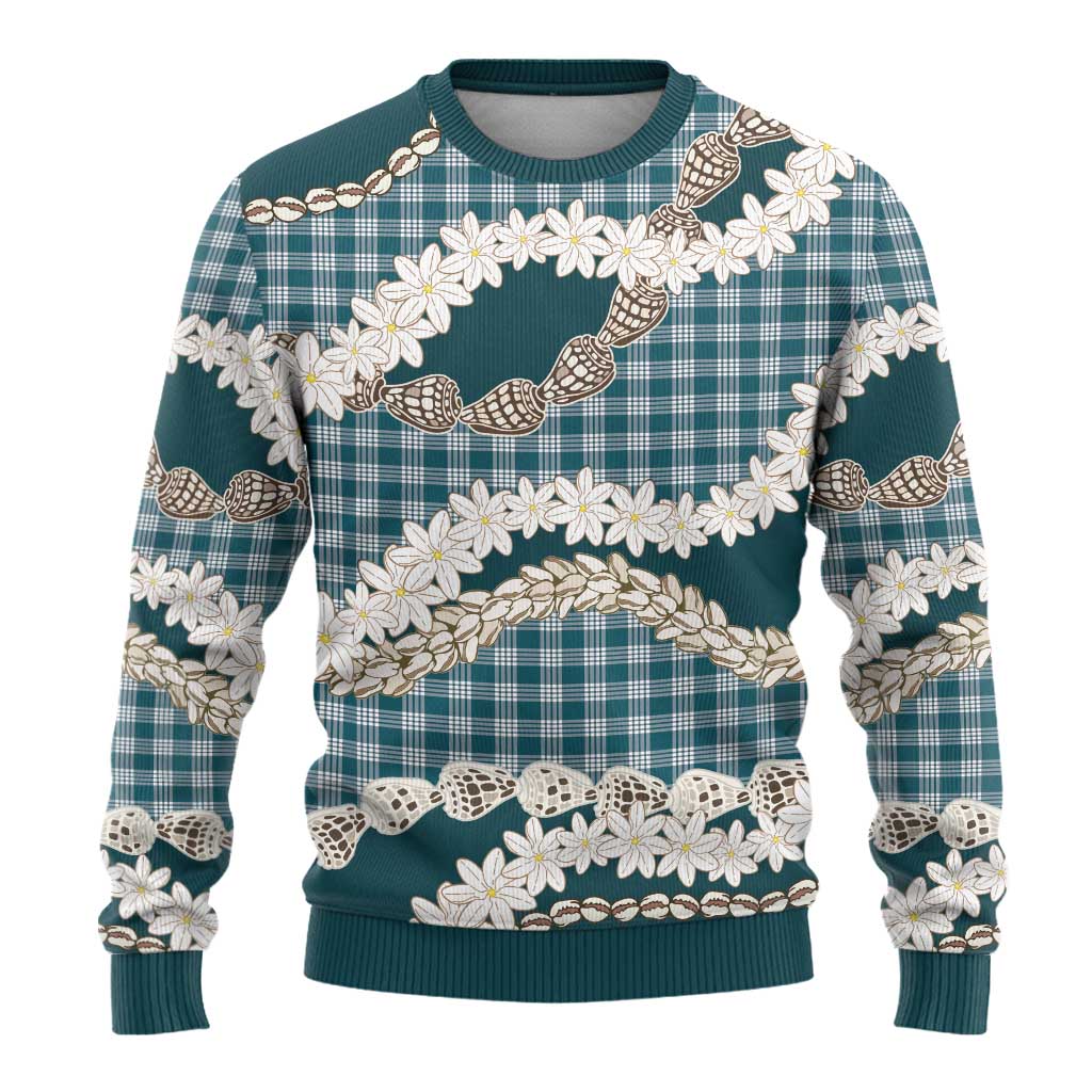 Dark Cyan Hawaii Tiare and Shell Lei Ugly Christmas Sweater Hawaiian Palaka Luxury Vibes - Polynesian Pride