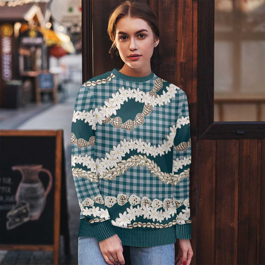 Dark Cyan Hawaii Tiare and Shell Lei Ugly Christmas Sweater Hawaiian Palaka Luxury Vibes - Polynesian Pride