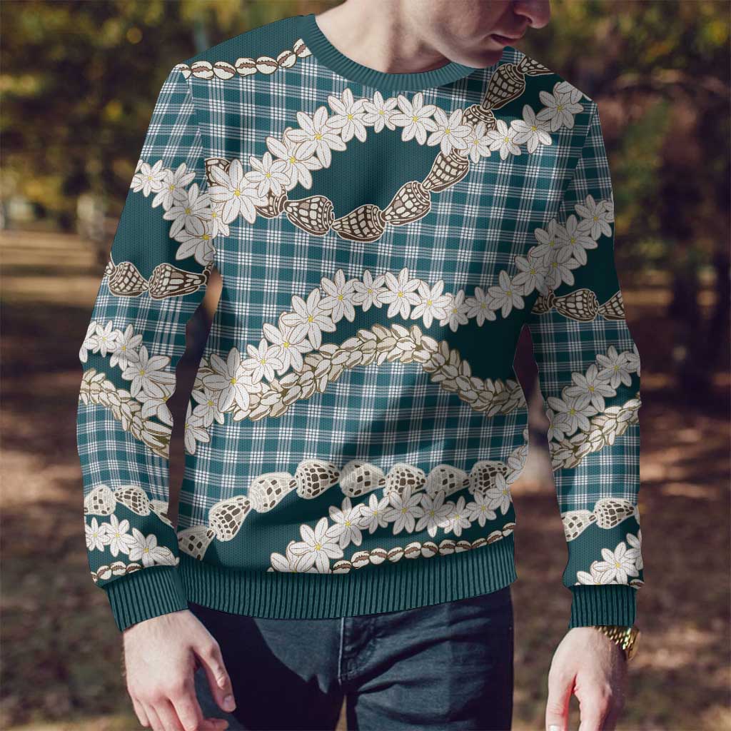Dark Cyan Hawaii Tiare and Shell Lei Ugly Christmas Sweater Hawaiian Palaka Luxury Vibes - Polynesian Pride
