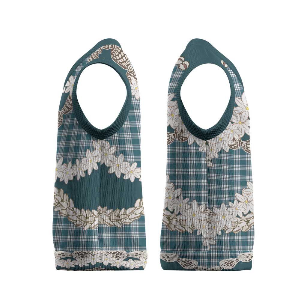 Dark Cyan Hawaii Tiare and Shell Lei Christmas Knitted V-Neck Vest Hawaiian Palaka Luxury Vibes - Polynesian Pride